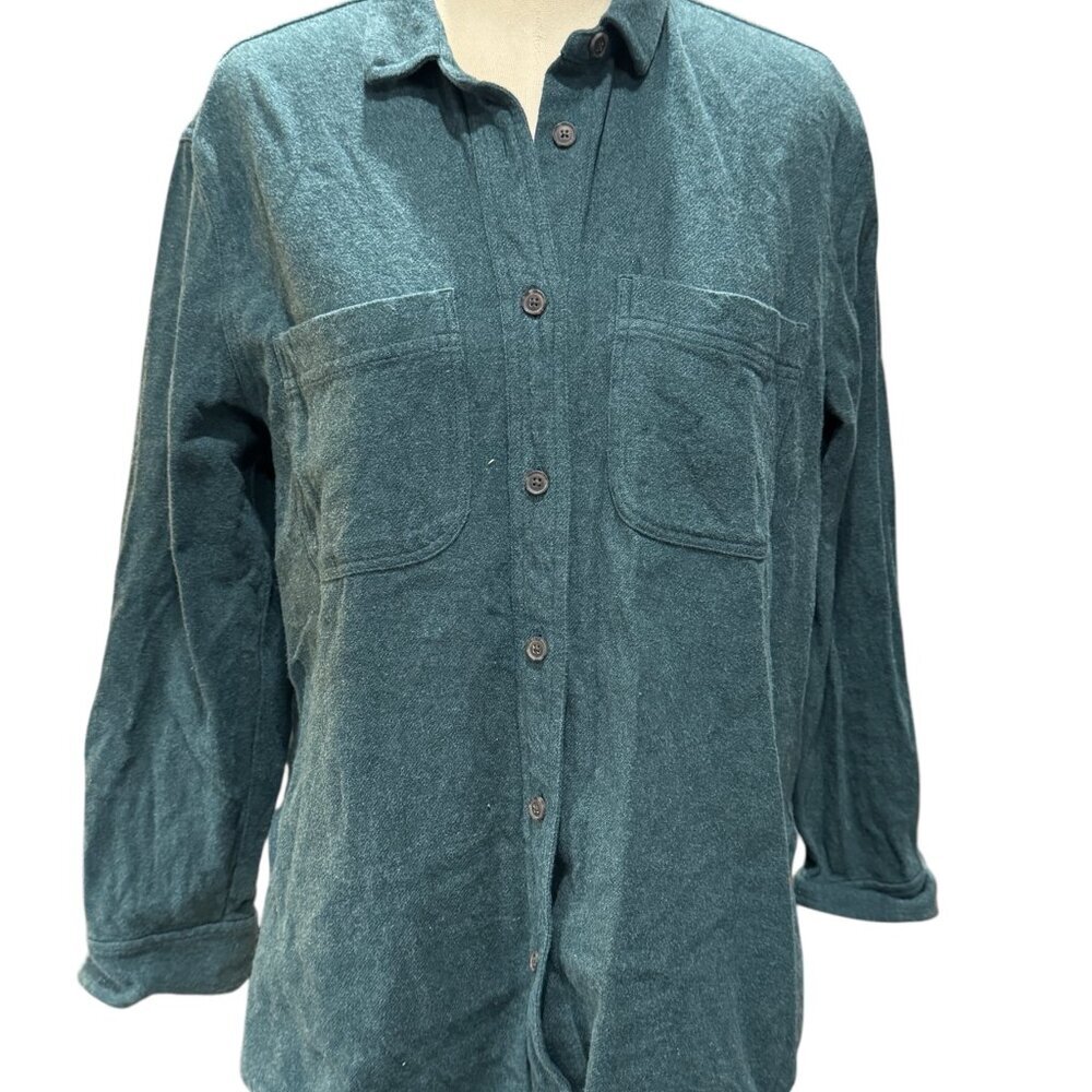 Madewell Ex-Boyfriend Swing Shirt Medium Green Oversized Button Front Soft Casua